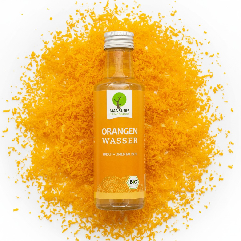 babaGOURMET Mansuris BIO Orange Blossom Water 100ml, natural floral aroma for baking, cocktails, and oriental dishes.