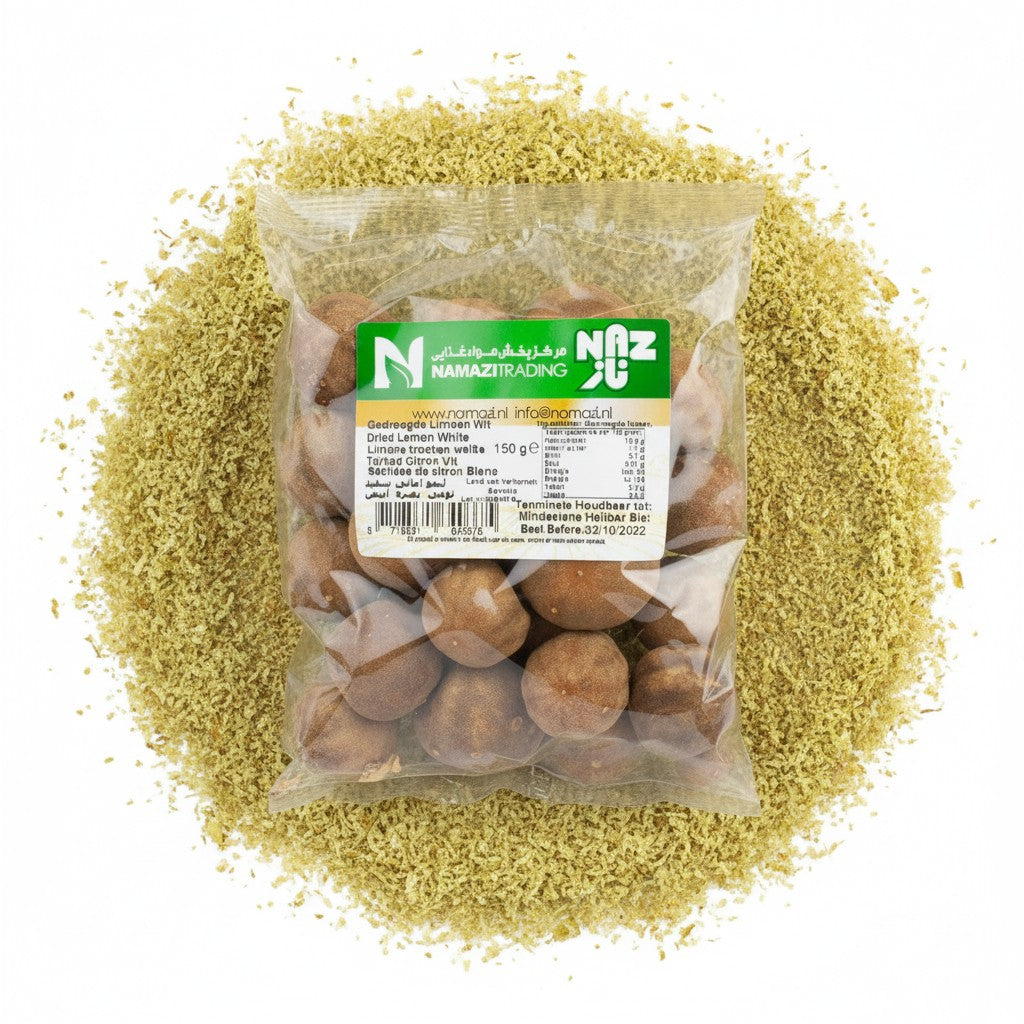 babaGOURMET Naz dried white lemons, 150g pack, whole, brown, for flavouring soups, dips, sauces, and tagines.
