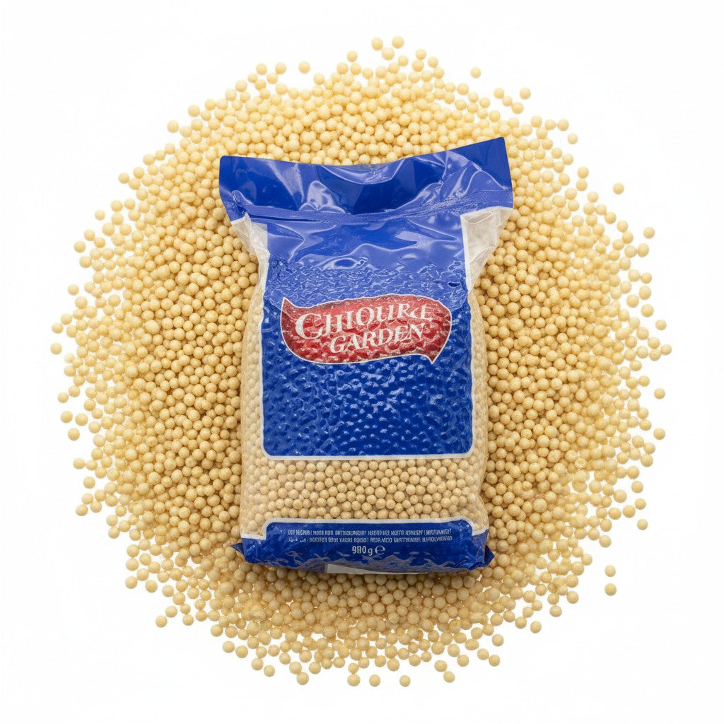 babaGOURMET Chtoura Garden Moghrabieh couscous pearls made from wheat semolina, 900g bag.