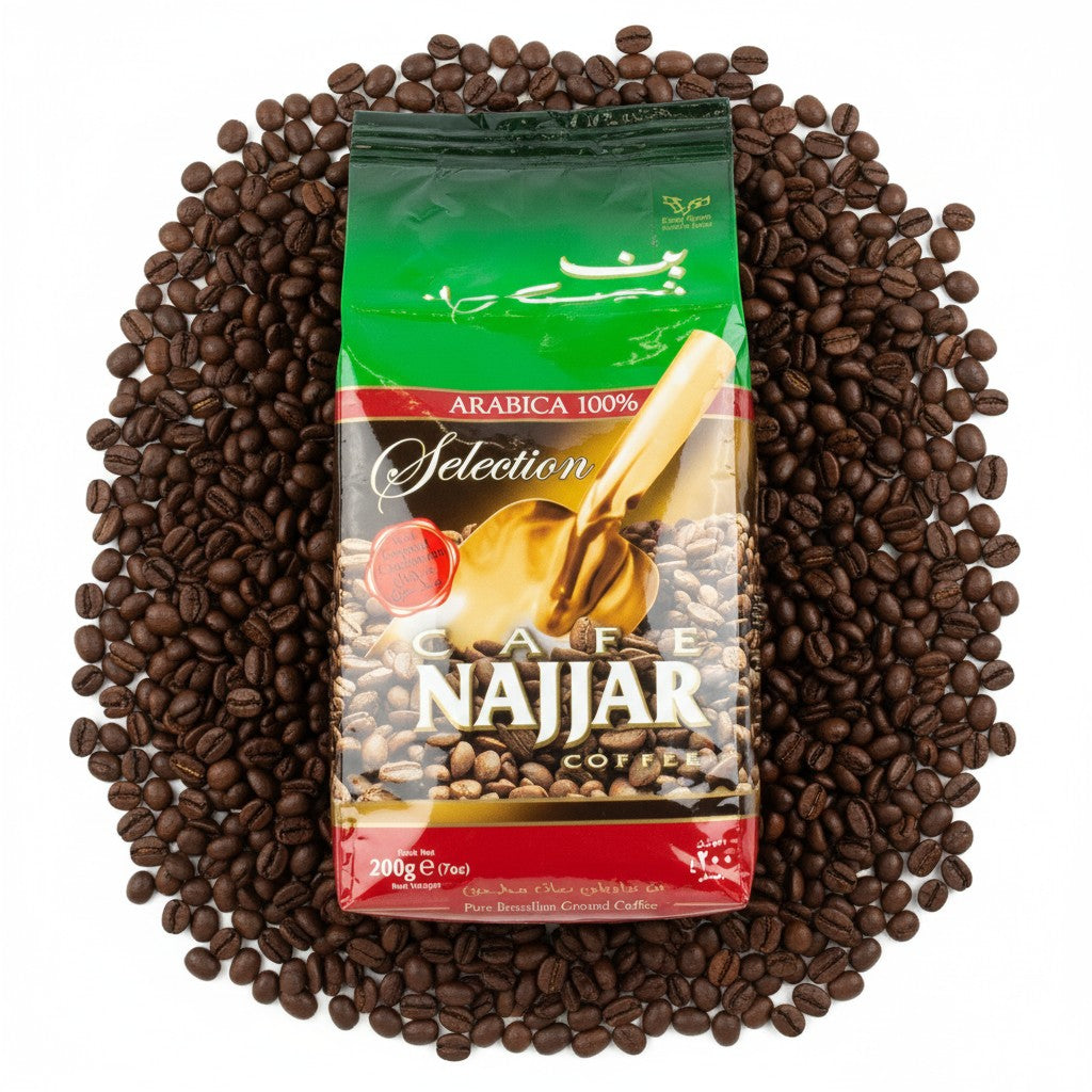 babaGOURMET Najjar Arabischer Mokka with cardamom ground coffee, 100% Arabica Selection, 200g bag.
