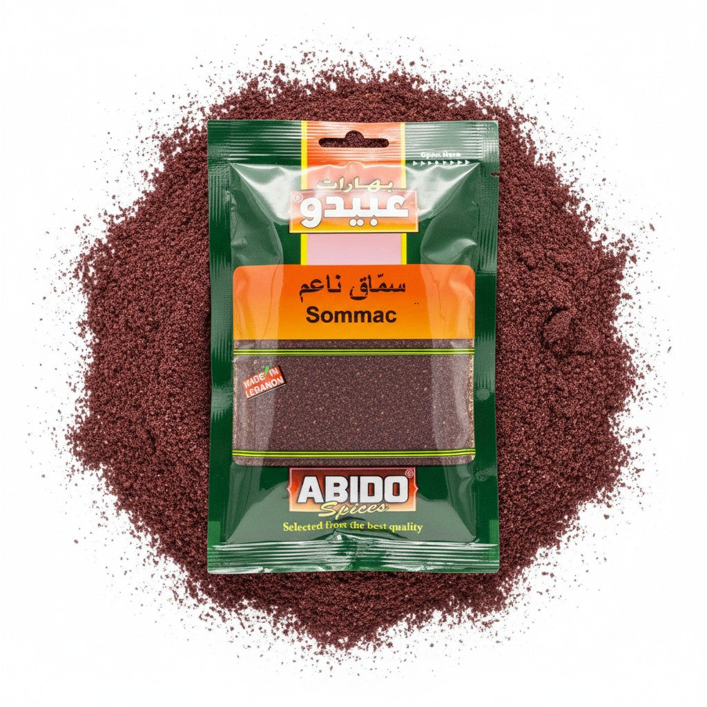 babaGOURMET Abido Sumac ground spice in a 50g packet, made in Lebanon.