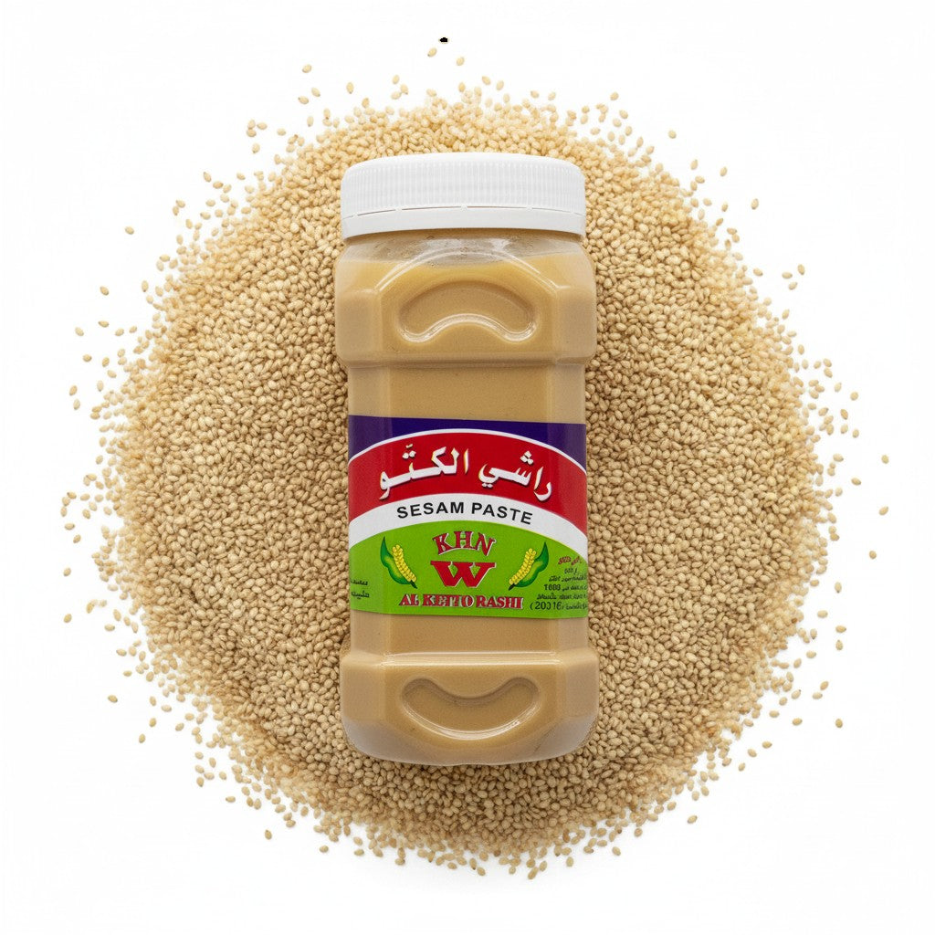 babaGOURMET Al Ketto Rashi Original Tahine 650g jar, a creamy sesame paste with Arabic branding.
