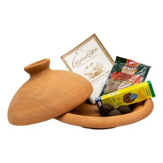 babaGOURMET - Tajine 1 - 4 Personen Dm ca. 28 cm,  incl. Harissa, 7 Gewürze Mischung, schwarze getrocknete Limetten und Kochfibel!