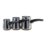 babaGOURMET 3er Set Orientalische Mokkakannen Edelstahl mit schwarzem Kunststoffgriff