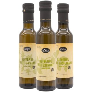 Canaan - Olivenöl mit Basilikum + Zitrone + Thymian - Fairtrade - Bio - 250 ml